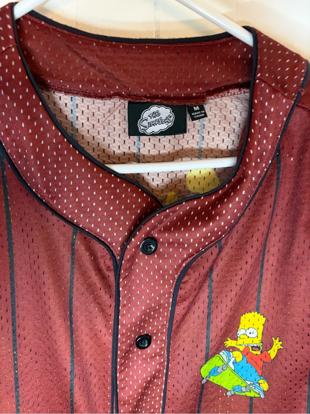 The Simpsons Bart Simpson Graphic Maroon‎ Mesh Baseball Jersey Size M